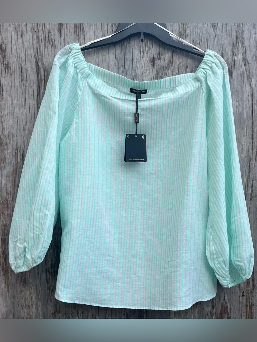 Massimo Dutti Mint Stripe Off-Shoulder Blouse